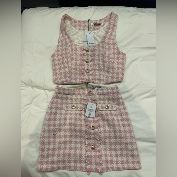 Dresses & Skirts - Walter Baker Pink and White Tweed Skirt Set with Gold Buttons